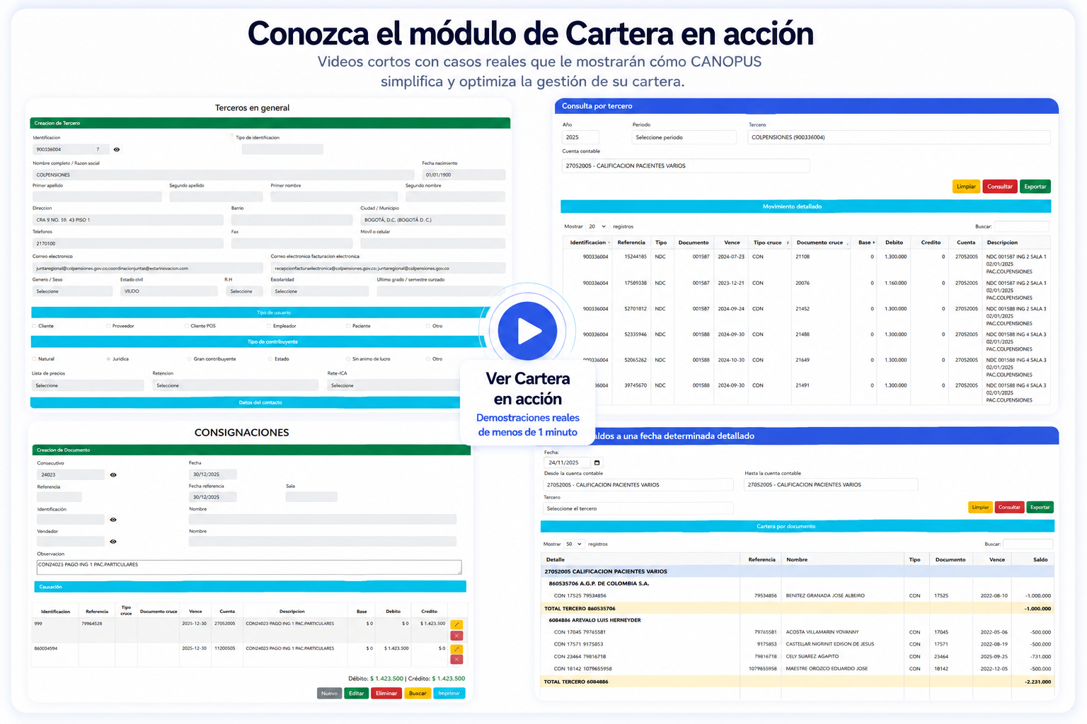 Vista inicial del módulo de El corazón financiero