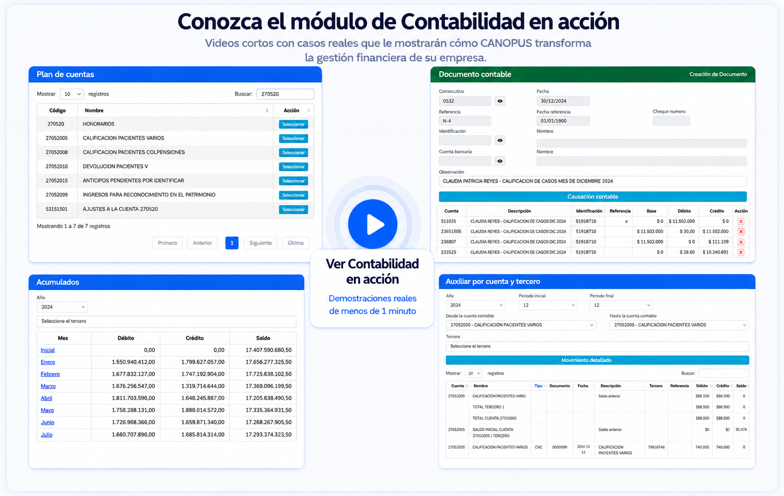 Vista inicial del módulo de El corazón financiero